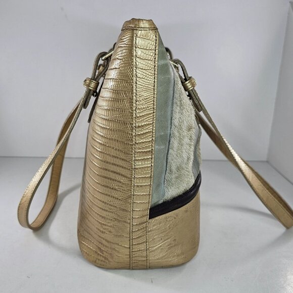 Brahmin Medium Classy Asher Leather Shoulder Tote Bag Gold Tones Calf Hair - Picture 7 of 16